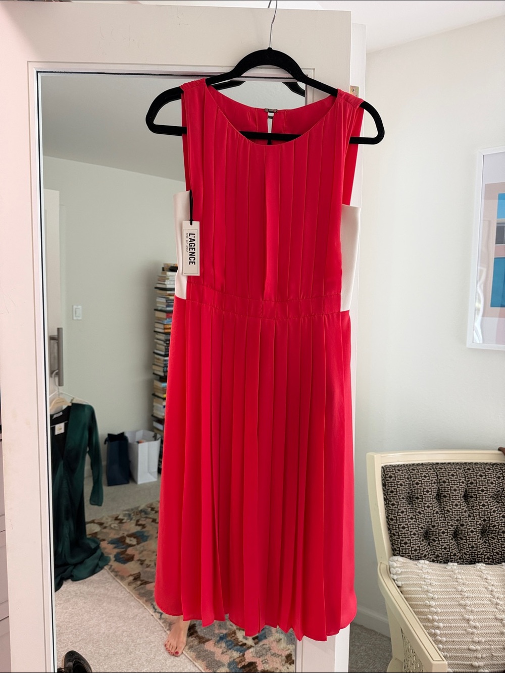 L'AGENCE  NWT - Bright Pink-  Red Pleated Midi Dress